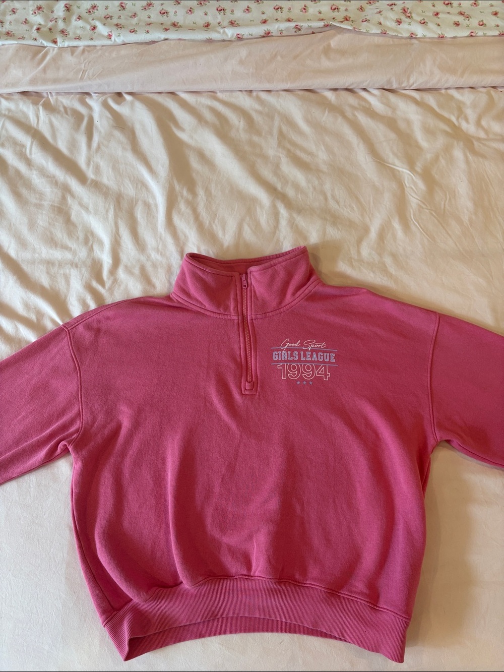 Pink Half-Zip Sweatshirt with 'Girls League 1994' Logo